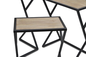 HomeRoots Set of Three Rustic Nested Tables with Solid Wood Tops and Steel Frame - Versatile Accent Furniture 489325