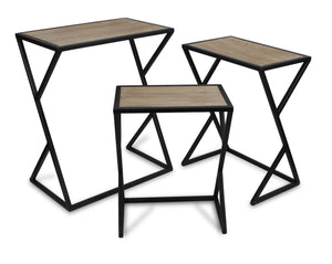 HomeRoots Set of Three Rustic Nested Tables with Solid Wood Tops and Steel Frame - Versatile Accent Furniture 489325
