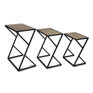 HomeRoots Set of Three Rustic Nested Tables with Solid Wood Tops and Steel Frame - Versatile Accent Furniture 489325