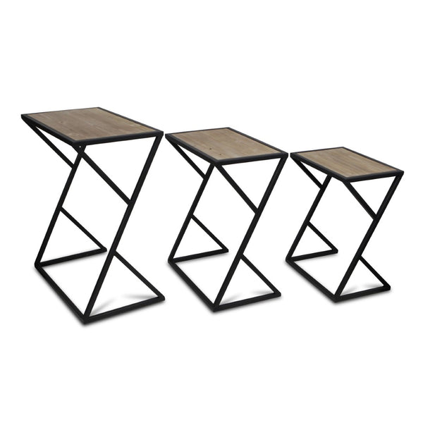HomeRoots Set of Three Rustic Nested Tables with Solid Wood Tops and Steel Frame - Versatile Accent Furniture 489325