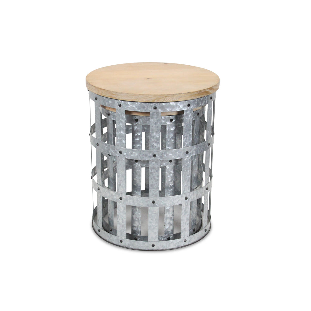 Homeroots Set Of Two 19" Gray And Brown Solid Wood And Steel Round Nested Tables   489326