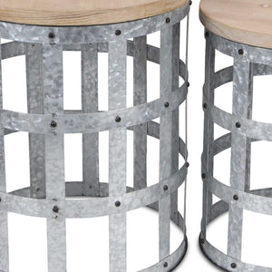 Homeroots Set Of Two 19" Gray And Brown Solid Wood And Steel Round Nested Tables   489326