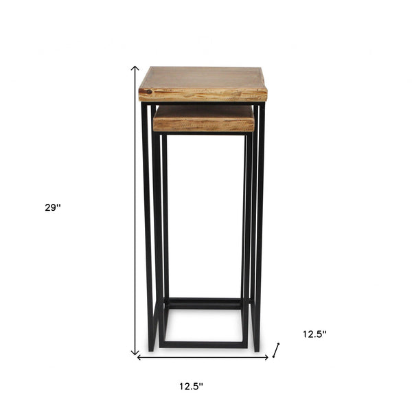 Homeroots Set Of Two 29" Black And Brown Solid Wood And Steel Square Nested Tables   489327