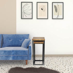 Homeroots Set Of Two 29" Black And Brown Solid Wood And Steel Square Nested Tables   489327