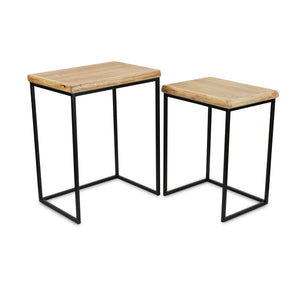 Homeroots Set Of Two 25" Black And Brown Solid Wood Nested Tables   489329