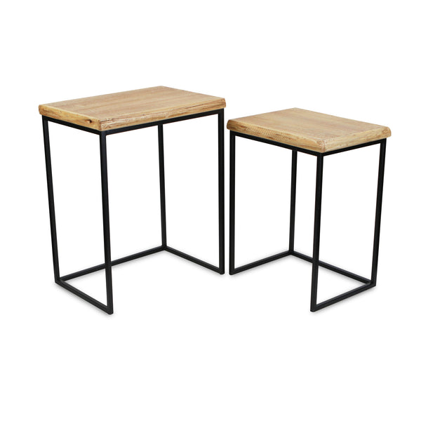 Homeroots Set Of Two 25" Black And Brown Solid Wood Nested Tables   489329