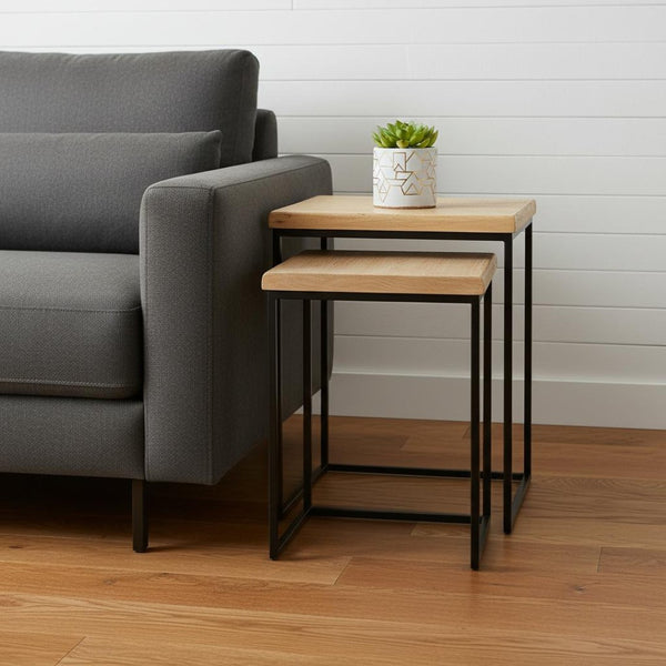 HomeRoots Set of Two 25" Black & Brown Solid Wood Nested Tables for Stylish Living Room & Bedroom Décor 489329