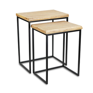 Homeroots Set Of Two 25" Black And Brown Solid Wood Nested Tables   489329