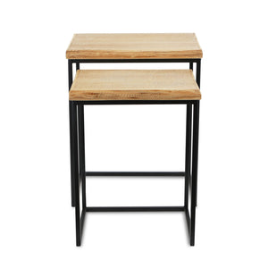 Homeroots Set Of Two 25" Black And Brown Solid Wood Nested Tables   489329