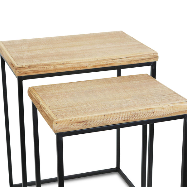 Homeroots Set Of Two 25" Black And Brown Solid Wood Nested Tables   489329