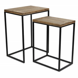 Homeroots Set Of Two 24" Black And Brown Solid Wood Nested Tables   489332