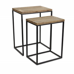 Homeroots Set Of Two 24" Black And Brown Solid Wood Nested Tables   489332