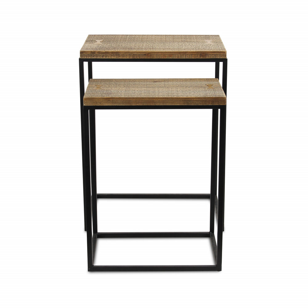 Homeroots Set Of Two 24" Black And Brown Solid Wood Nested Tables   489332