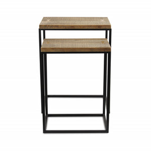 Homeroots Set Of Two 24" Black And Brown Solid Wood Nested Tables   489332