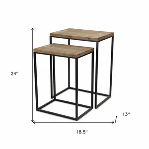 Homeroots Set Of Two 24" Black And Brown Solid Wood Nested Tables   489332