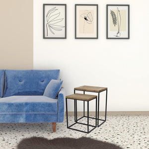 Homeroots Set Of Two 24" Black And Brown Solid Wood Nested Tables   489332