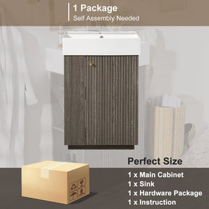 English Elm [video]21.6" Freestanding Bathroom Vanity Ceramic Sink Wavy Door Mdf Cabinet Small Bath Dark Grey N729P285503G