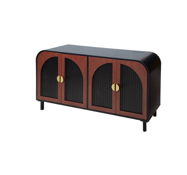 English Elm Vintage Arched Four Door Buffet Cabinet Mdf Wood Grain Finish with Soft Close Hinges W688P389191
