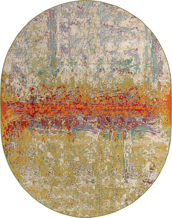 Unique Loom Outdoor Modern Crumpled Machine Made Abstract Rug Multi, Gold/Green/Navy Blue/Orange/Red/Beige/Blue/Brown/Cream 7' 11" x 10' 0"