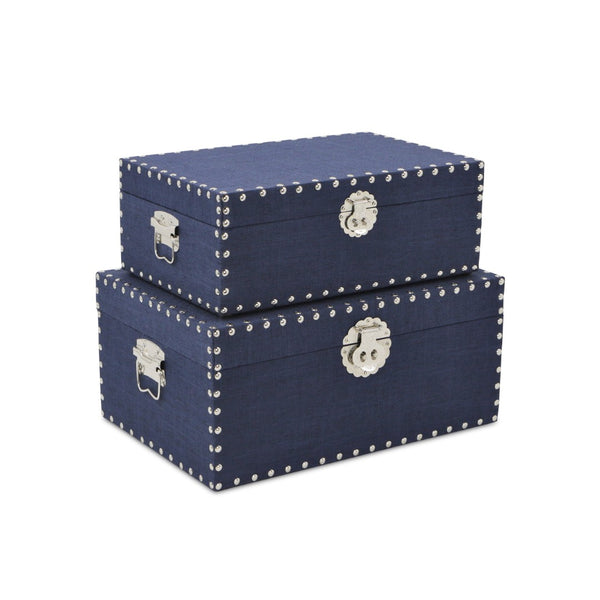 HomeRoots Set of Two Navy Blue Storage Boxes with Lids - Stylish, Durable Organizers for Home Décor & Clutter 489387