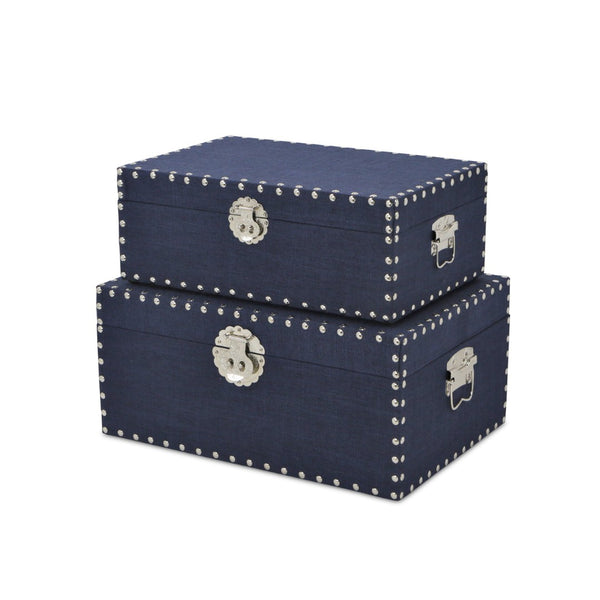 HomeRoots Set of Two Navy Blue Storage Boxes with Lids - Stylish, Durable Organizers for Home Décor & Clutter 489387