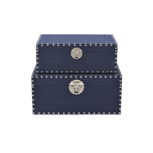 HomeRoots Set of Two Navy Blue Storage Boxes with Lids - Stylish, Durable Organizers for Home Décor & Clutter 489387