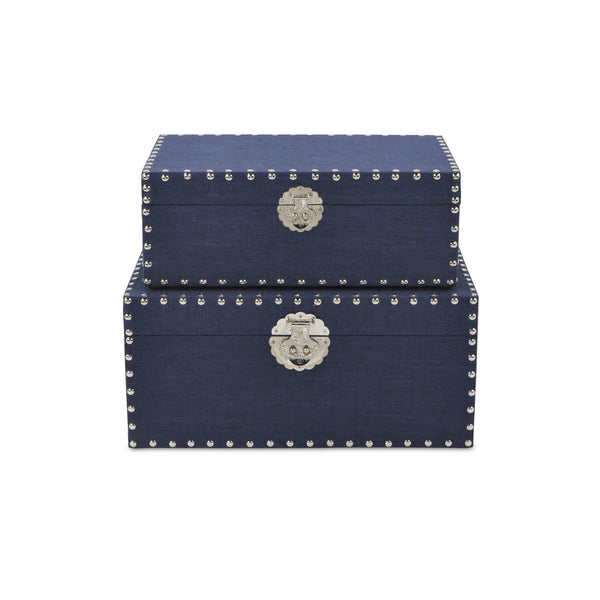 HomeRoots Set of Two Navy Blue Storage Boxes with Lids - Stylish, Durable Organizers for Home Décor & Clutter 489387