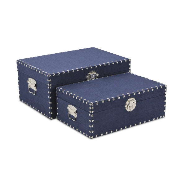 HomeRoots Set of Two Navy Blue Storage Boxes with Lids - Stylish, Durable Organizers for Home Décor & Clutter 489387