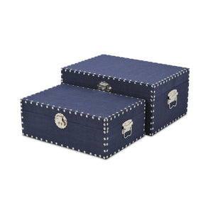 HomeRoots Set of Two Navy Blue Storage Boxes with Lids - Stylish, Durable Organizers for Home Décor & Clutter 489387
