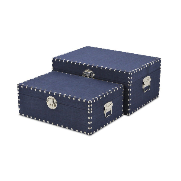 HomeRoots Set of Two Navy Blue Storage Boxes with Lids - Stylish, Durable Organizers for Home Décor & Clutter 489387