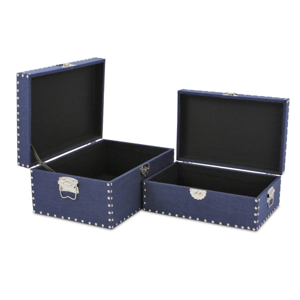 HomeRoots Set of Two Navy Blue Storage Boxes with Lids - Stylish, Durable Organizers for Home Décor & Clutter 489387