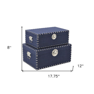 HomeRoots Set of Two Navy Blue Storage Boxes with Lids - Stylish, Durable Organizers for Home Décor & Clutter 489387