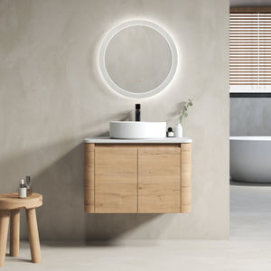 English Elm 30'' Wall-Mounted Bathroom Vanity With Ceramic Vessel Sink & Soft-Close Doors For Modern Spaces W999S00387