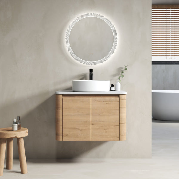 English Elm 30'' Wall-Mounted Bathroom Vanity With Ceramic Vessel Sink & Soft-Close Doors For Modern Spaces W999S00387
