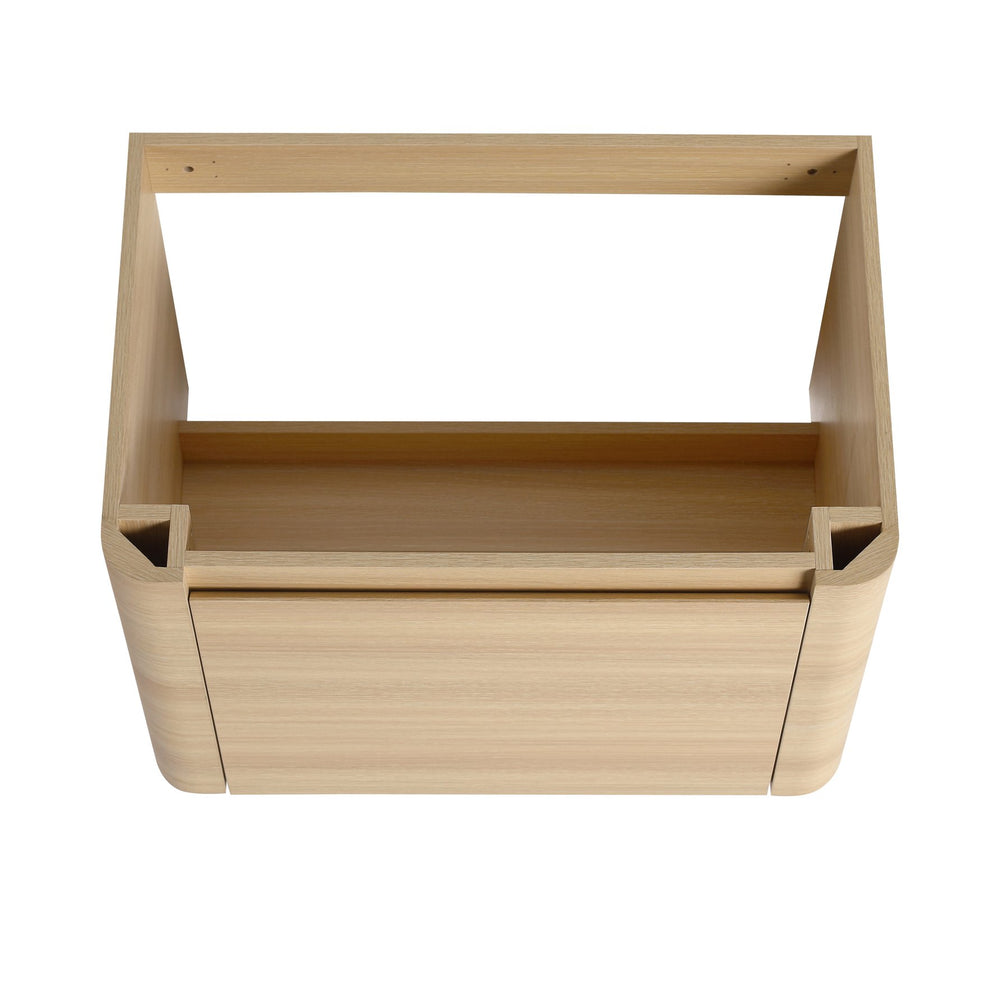 English Elm 40'' Wall-Mounted Bathroom Vanity with White Ceramic Sink, Plywood Shelves, Soft-Close Door, Oak Finish W999S00482