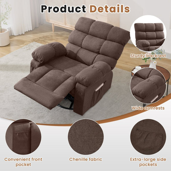 English Elm Swivel Rocker Recliner Ergonomic Glider Chair with Storage Pockets for Small Spaces Brown W1521P479285