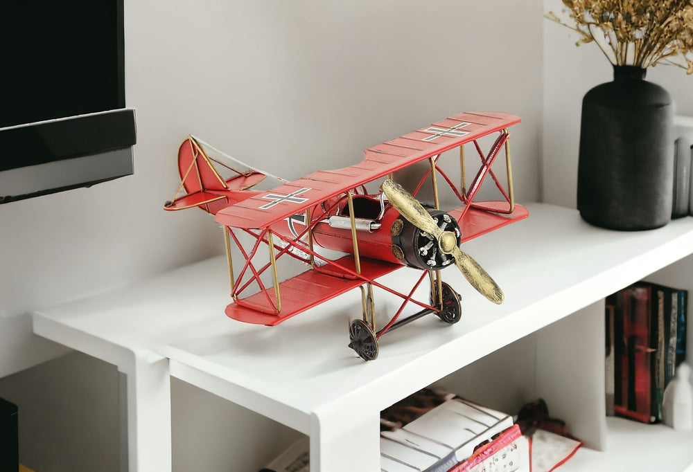 Homeroots 5" Red And Black Metal Hand Painted World War I "Fokker" Red Baron Model Airplane  Metal 489403