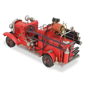 Homeroots 8" Red And Black Metal Hand Painted 1927's Fire Engine Model Car  Metal 489404