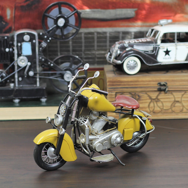 Homeroots 8" Yellow And Black Metal Hand Painted Model Motorcycle Tabletop Sculpture  Metal 489407