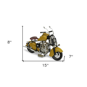 Homeroots 8" Yellow And Black Metal Hand Painted Model Motorcycle Tabletop Sculpture  Metal 489407