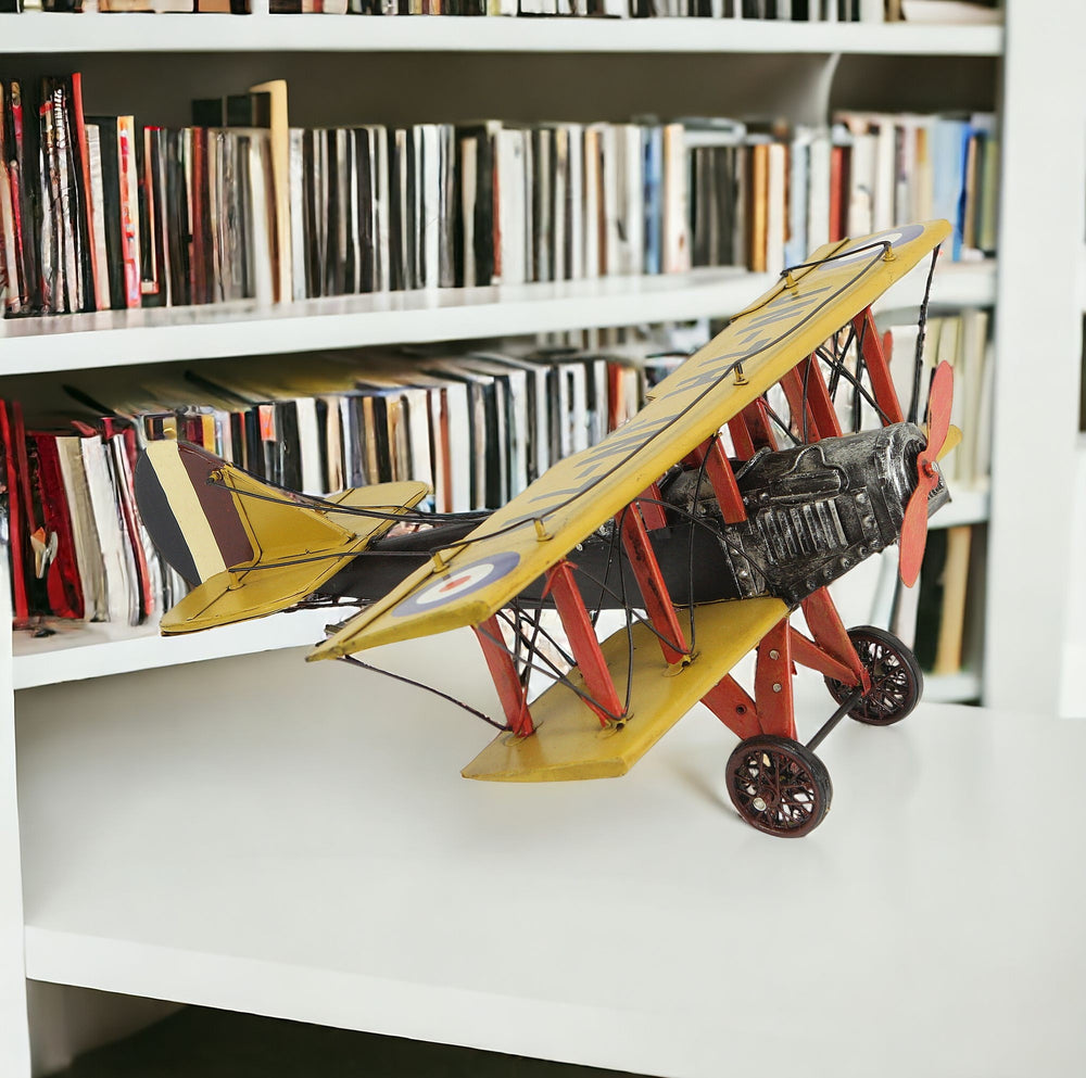 Homeroots 7" Red And Yellow Metal Hand Painted World War Ii "Havilland Dh-4" Model Airplane  Metal 489409