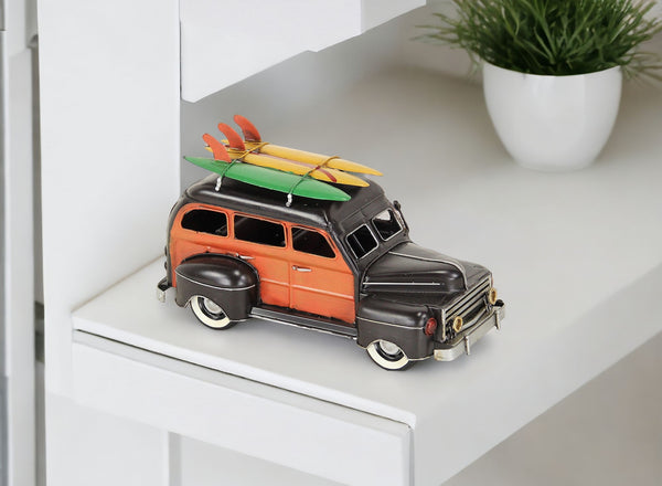 Homeroots 5" Black And Orange Metal Hand Painted Model Car  Metal 489410