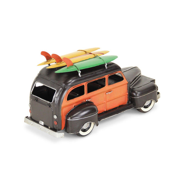 Homeroots 5" Black And Orange Metal Hand Painted Model Car  Metal 489410