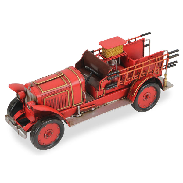 Homeroots 7" Red And Gold Metal Hand Painted 1923 Style Fire Truck Model Car  Metal 489411