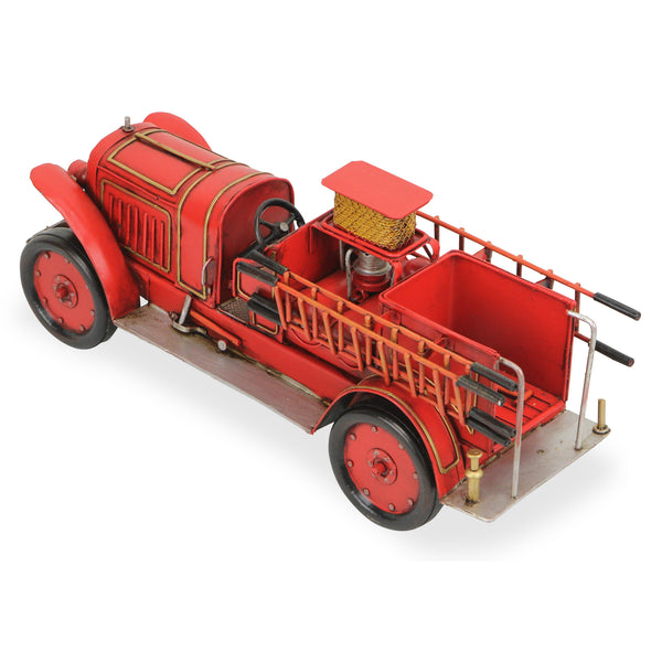 Homeroots 7" Red And Gold Metal Hand Painted 1923 Style Fire Truck Model Car  Metal 489411