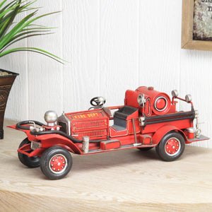 Homeroots 6" Red And Silver Metal Hand Painted 1920's Fire Truck Model Car  Metal 489412