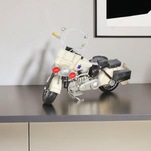 Homeroots 10" Cream Metal Hand Painted Early 1900's Police Motorcycle Model Model Motorcycle  Metal 489413