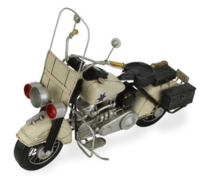 Homeroots 10" Cream Metal Hand Painted Early 1900's Police Motorcycle Model Model Motorcycle  Metal 489413