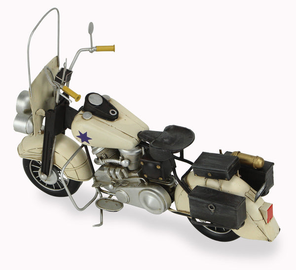 Homeroots 10" Cream Metal Hand Painted Early 1900's Police Motorcycle Model Model Motorcycle  Metal 489413