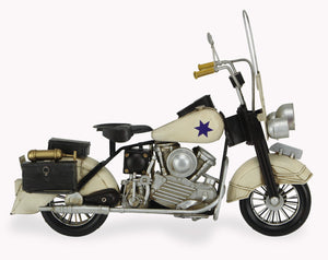 Homeroots 10" Cream Metal Hand Painted Early 1900's Police Motorcycle Model Model Motorcycle  Metal 489413